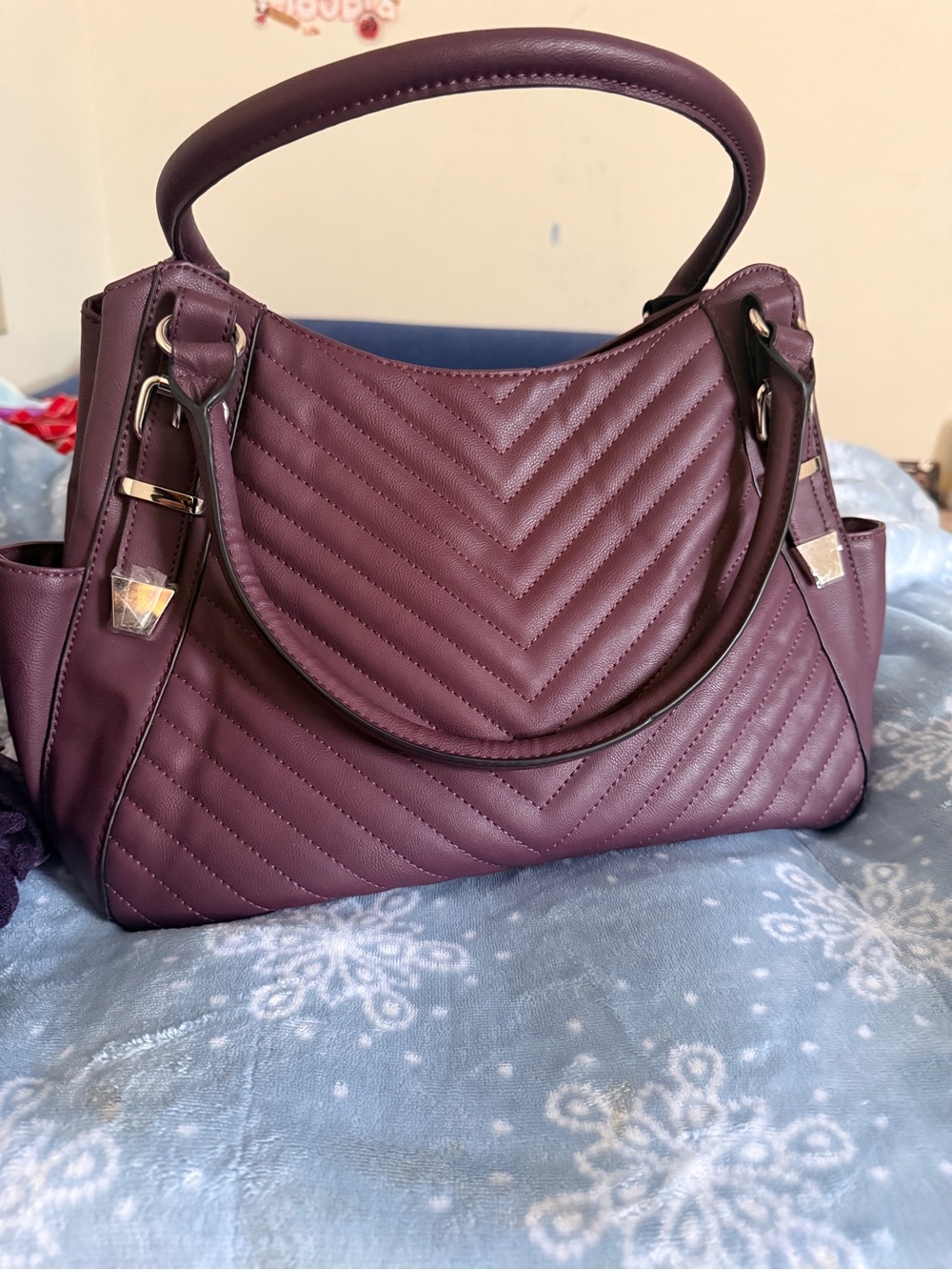 Stylish Quilted Purple Womens Handbag - Elegant Top-Handle Tote